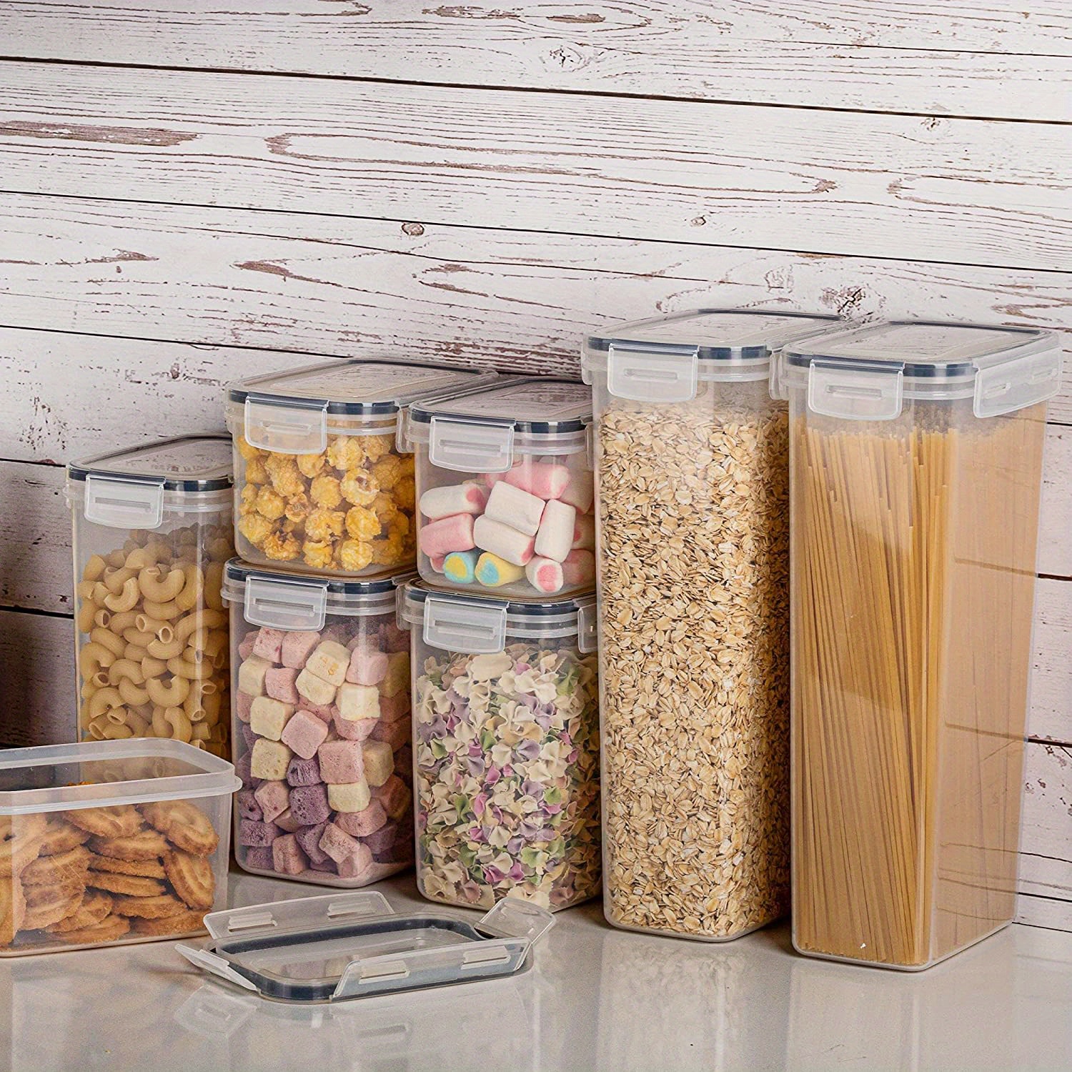 Visland Storage Containers with Lids,BPA Free Anti-Slip Plastic Air Tight Pantry Canisters for Kitchen,Spice Canisters,Cookie, Spice, Candy, Sugar