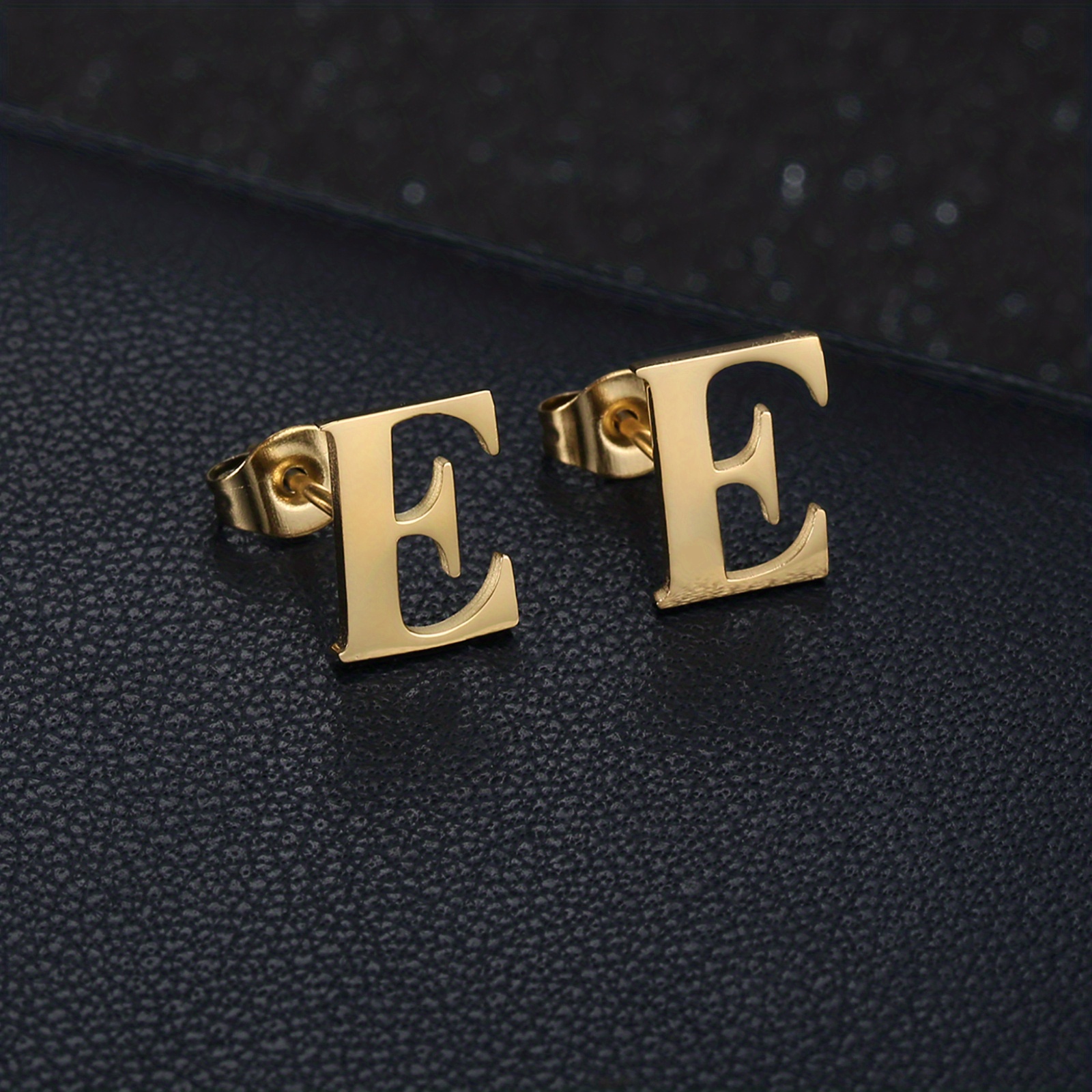 Men's Punk Golden Stud Earrings With Initial Letter Pattern