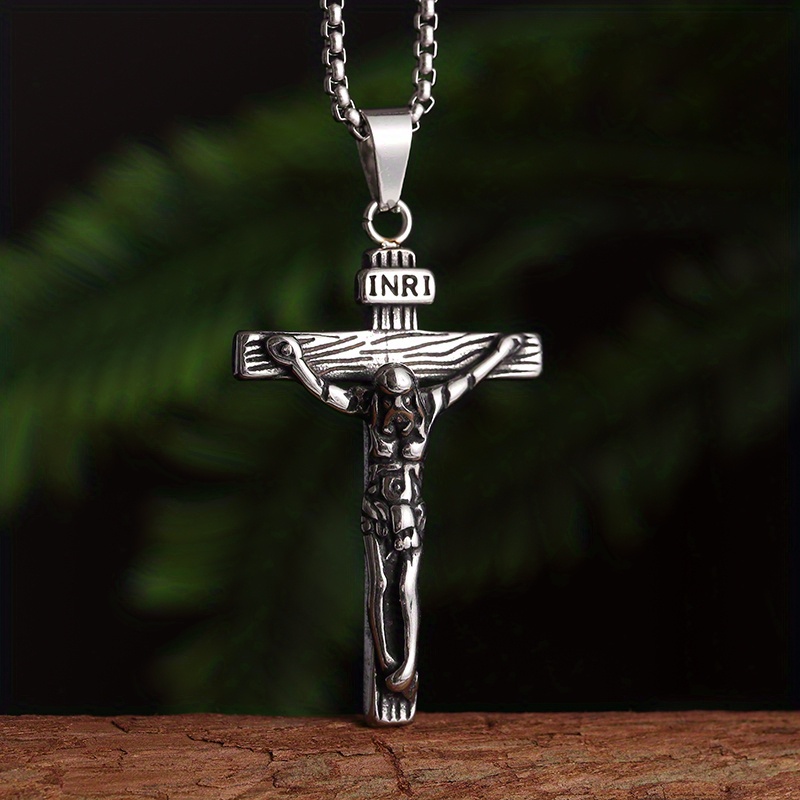 1pc fashion stainless steel domineering silver color cross pendant necklace for men personality party jewelry details 1