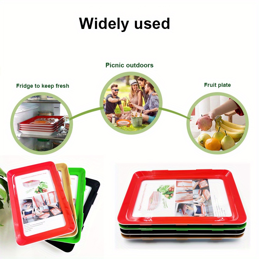 Food Plastic Preservation Tray,Stackable Food Tray Reusable Creative Food  Preservation Tray for Food Preservation 4 Pack (white)