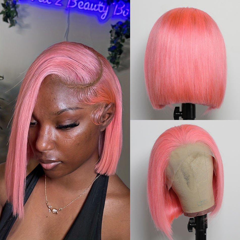 Blunt Cut Short Straight Bob Wig 180 Density 13x4 Lace Front Human Hair Wig With Brazilian 10A Virgin Hair Perfect For Creating A Natural Look