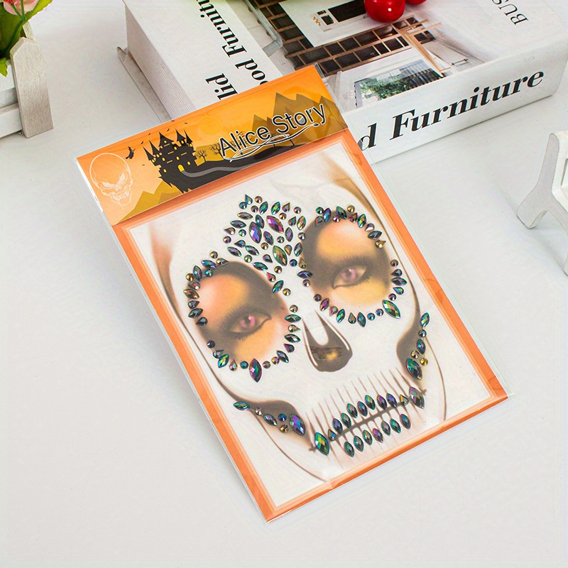  Halloween Rhinestone Suger Skull Face Tattoo Stickers