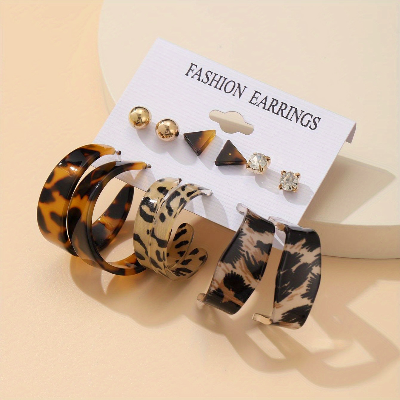 Image of 12pcs Fashion Easy Acrylic Leopard Print Earrings Set | Stainless Steel Needles, Versatile For Daily And Gift Occasions, Ramadan-ready