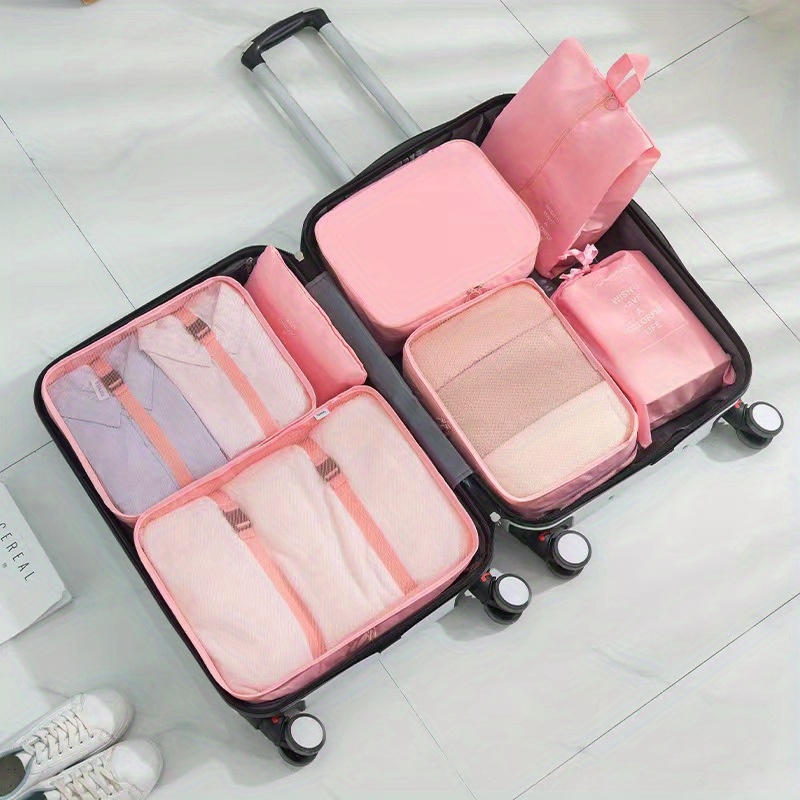 6pcs Travel Storage Bag Set for Clothes Luggage Packing Cube Organizer Suitcase, Size: One size, Pink