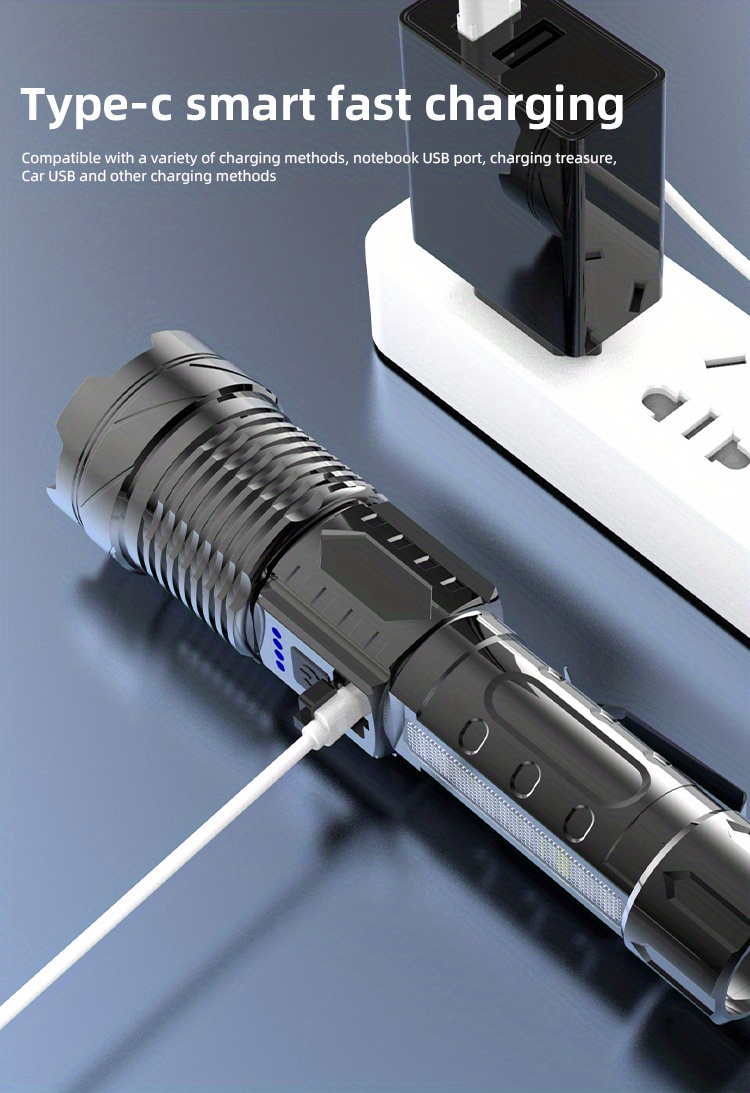 Hyuduo Linterna LED, linterna LED P50, batería que indica carga USB, 20 W,  linterna de viaje portátil ultra brillante, para iluminación al aire libre