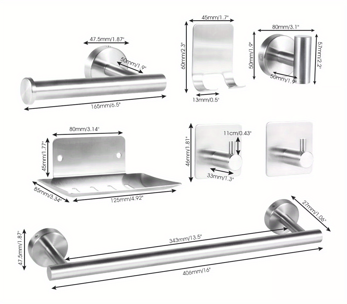 Bathroom Stainless Steel Set, Bath Towel Bar & Toilet Paper Holder & Razor  Holder & Soap Dish & Towel Hooks, Wall Mounted Towel Rack Kit For Bathroom  Hotels, Bathroom Accessories - Temu