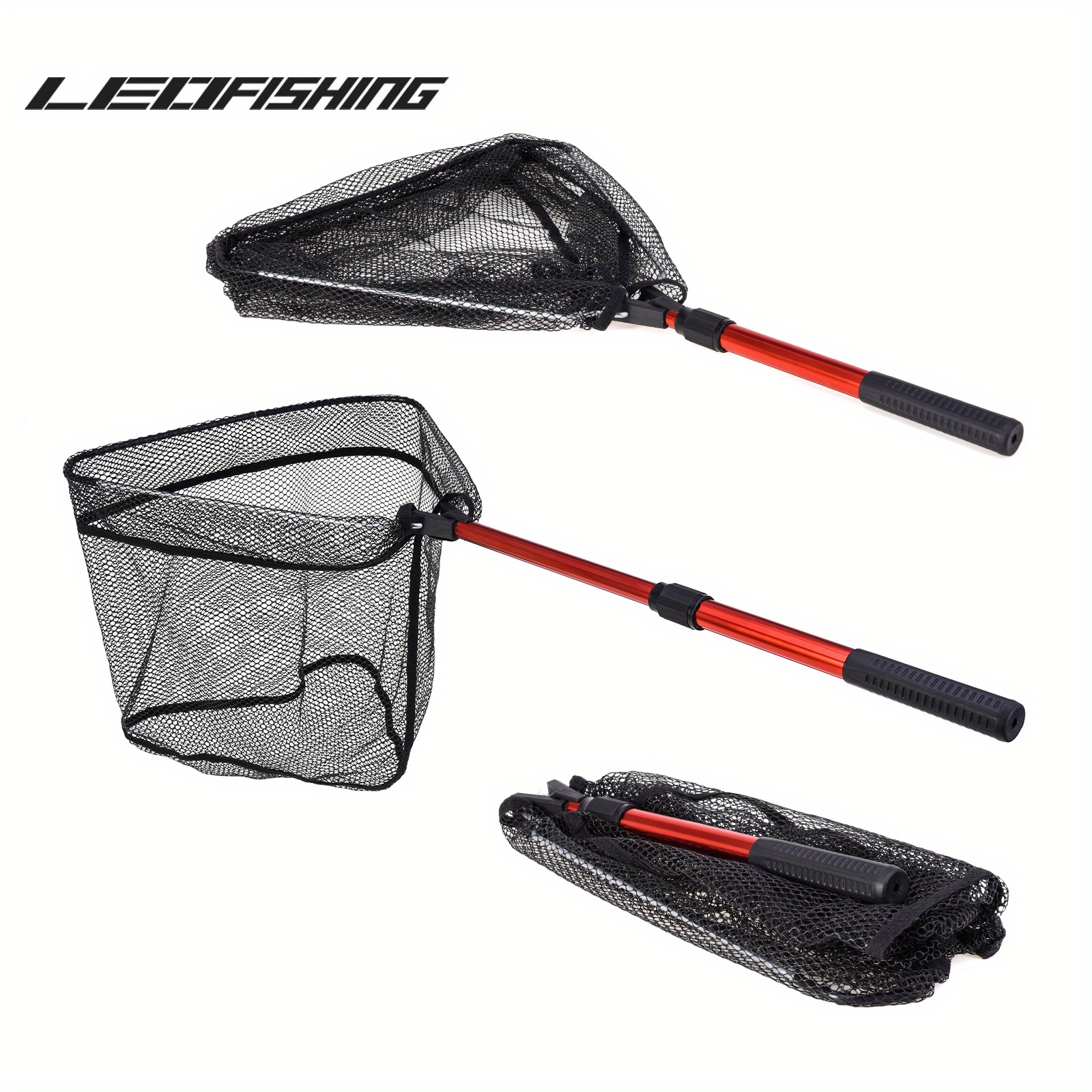 1pc Durable Foldable Fishing Net with Rubber Handle - Safe Fish Catching  and Releasing