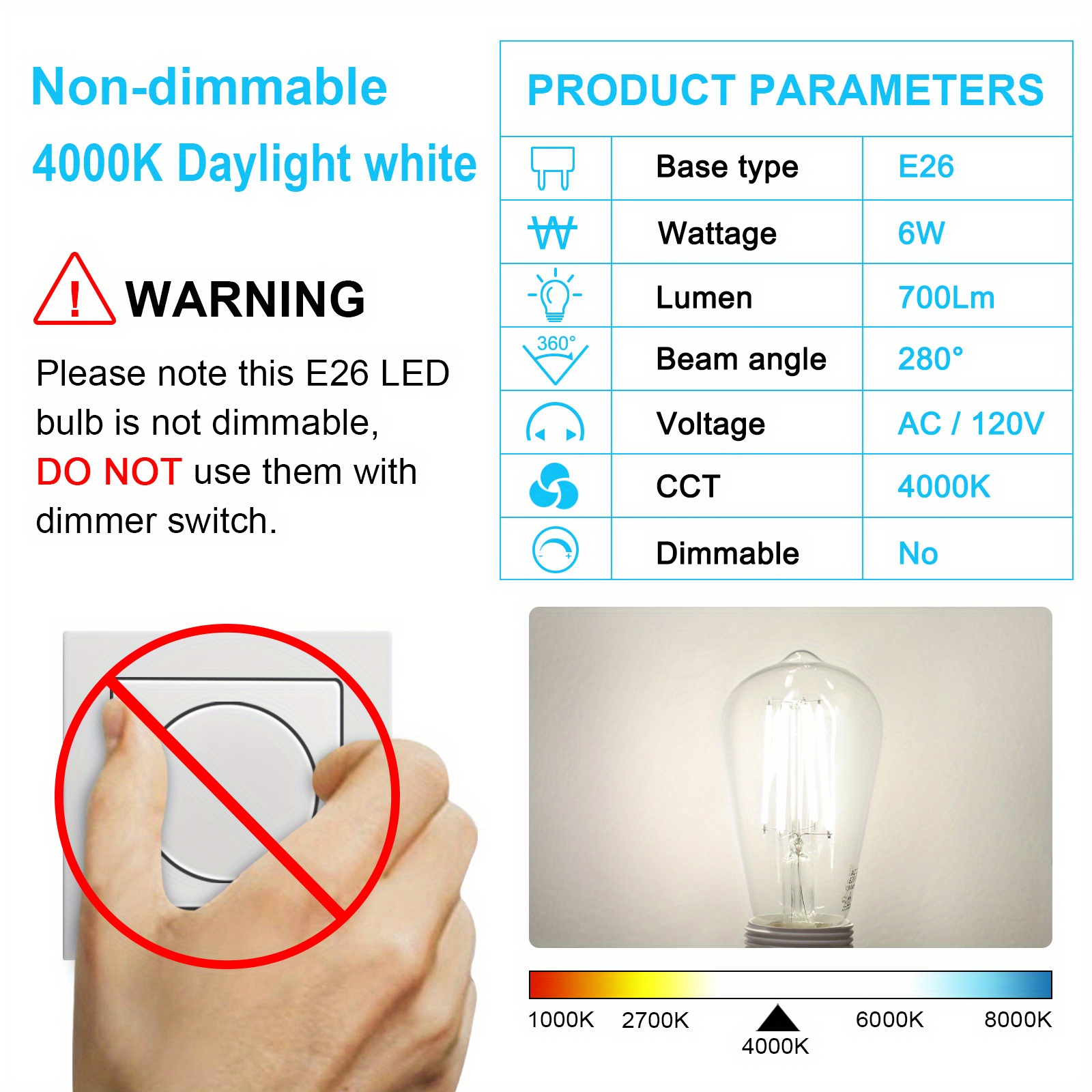 Bombillas LED regulables Edison de 120 W equivalentes a incandescentes E26,  base media, 12 W 1700 lúmenes, blanco suave vintage 2700K ST58/ST19