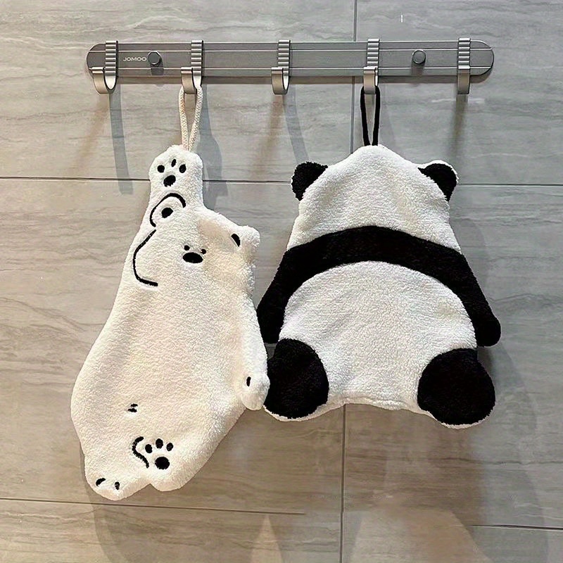 1pc Panda/Polar Bear Shaped Hand Towels, Super Absorbent, Quick Drying,  Cartoon Fingertip Towel With Hanging Loop, Wipe Handkerchief, Bathroom  Kitchen