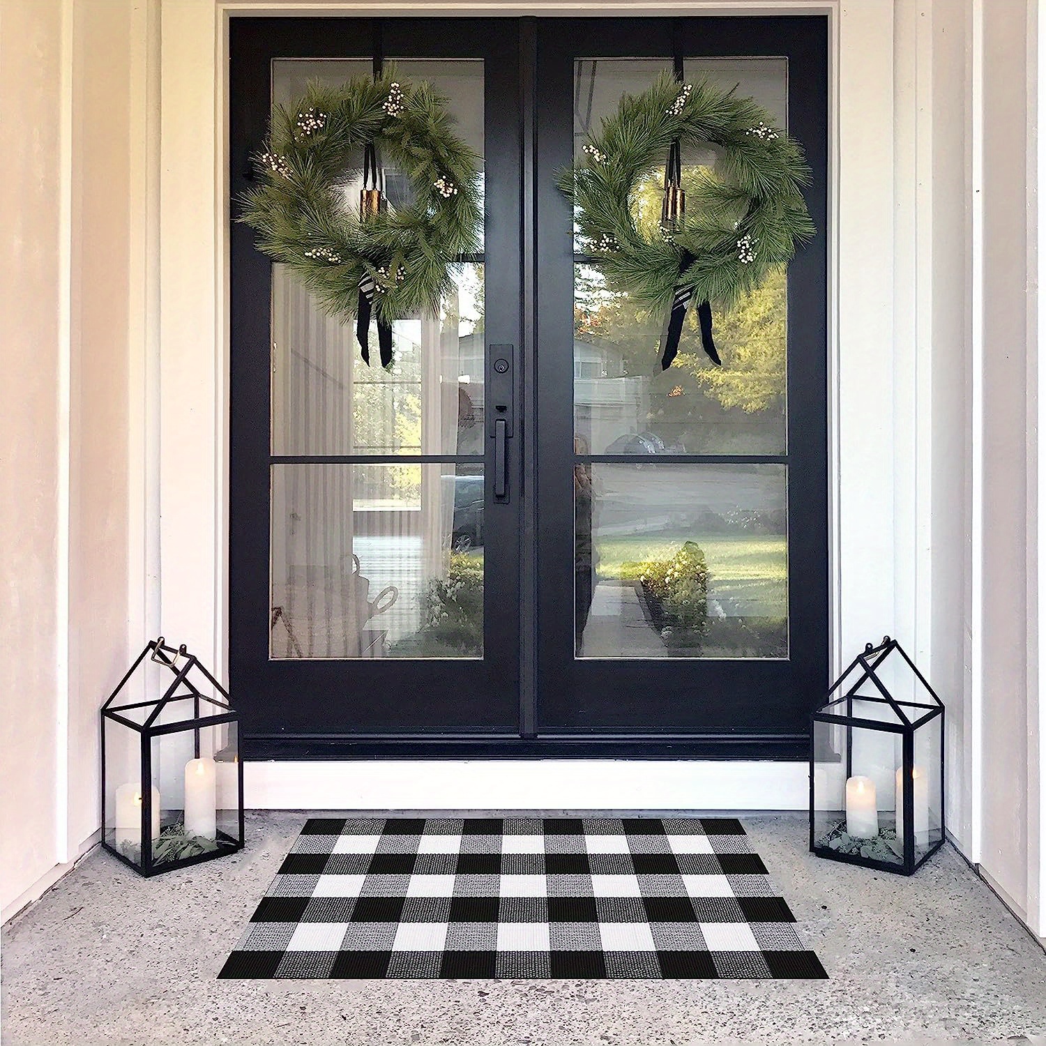 Cotton Buffalo Cotton Plaid Rugs,Outdoor Rugs Cotton Hand-Woven Washable  Indoor Buffalo Check Rug Layered Doormats for Front Door/Front  Porch/Farmhouse/Entryway Black white 70*110cm 