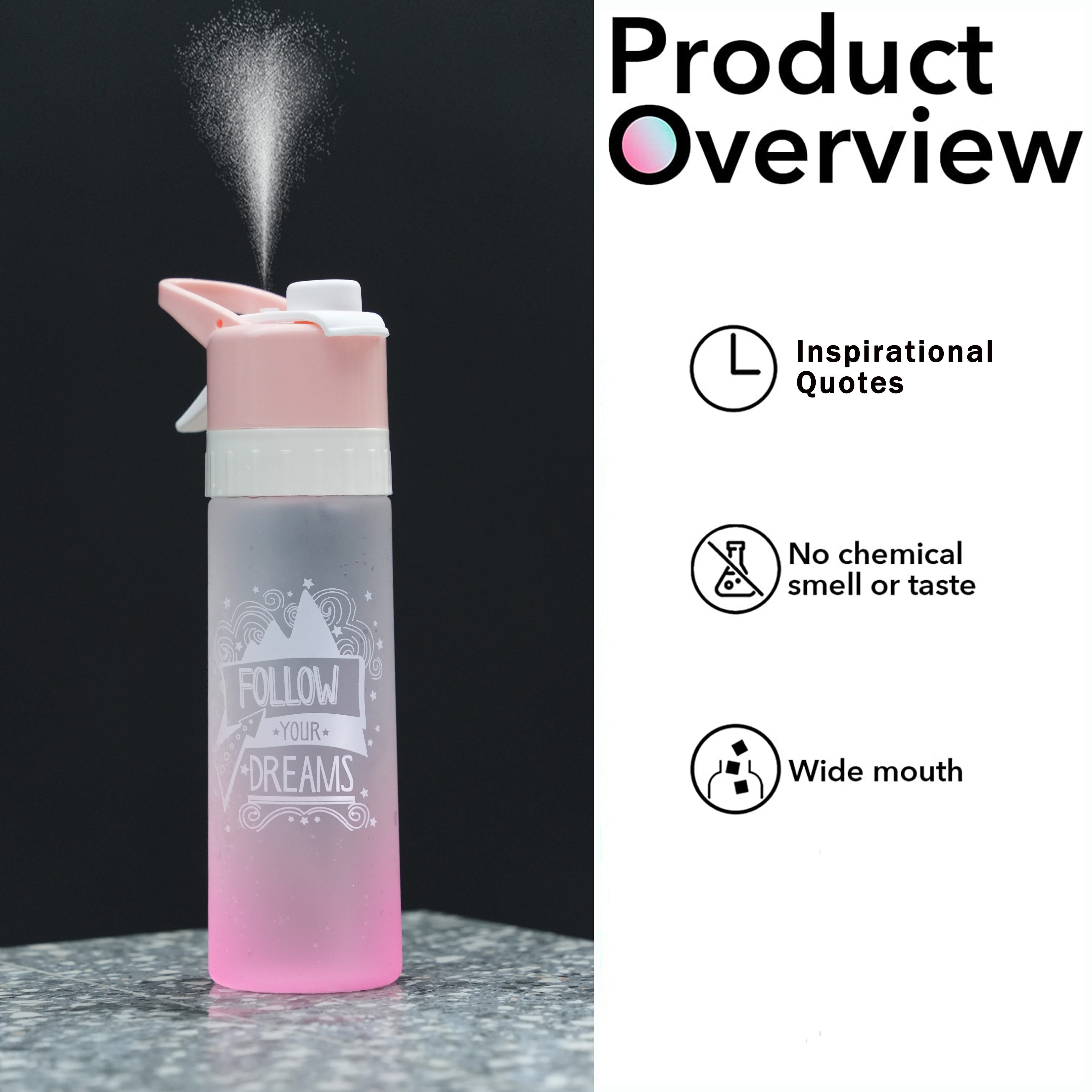 Misting Sports Water Bottle, Bpa Free Plastic Gradient Color Water Bottle,  For Office, School, Gym,outdoor Hiking & Sports, Cool The Face With Spray  During Exercise, Back To School Supplies - Temu