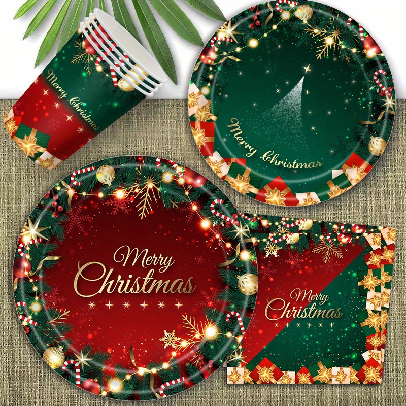 Christmas Paper Plates and Napkins Serves 16 Guests - Merry Christmas  Tableware Sets With Santa Claus, Tree Snowflake | Disposable Paper Large  Dinner