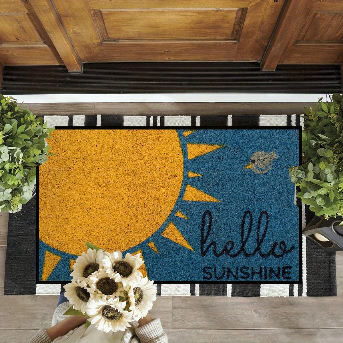 Yellow Sunflowers On A Blue Background Welcome Outdoor Door Mat, Indoor  Entrance Non-slip Doormats, Outside Patio Rug Pad, Mesh Dirt Mud Trapper,  Fall Halloween Home Decor, Xmas Decor - Temu