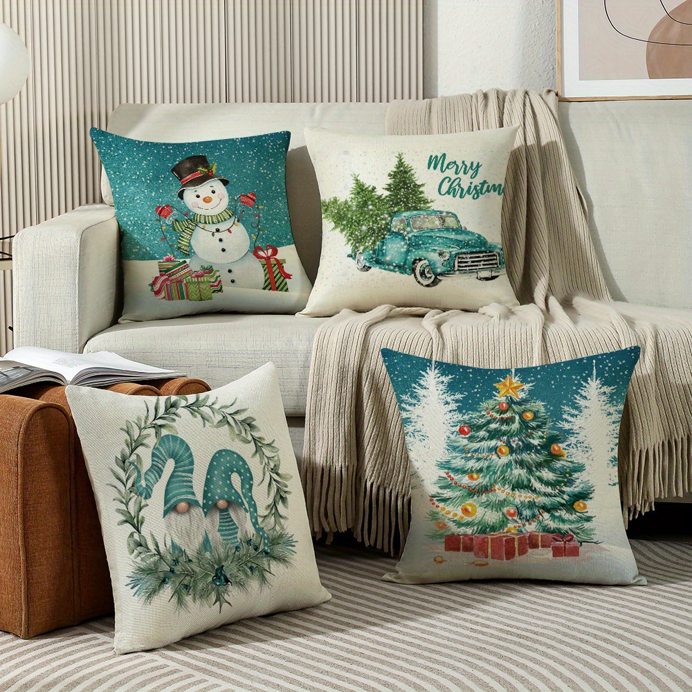 Christmas Snowman Truck Elf Christmas Tree Decor Throw Pillow Cover, Winter  Holiday Cushion Cover Decoration For Home Sofa Sofa Bed (pillow Insert Not  Included) - Temu