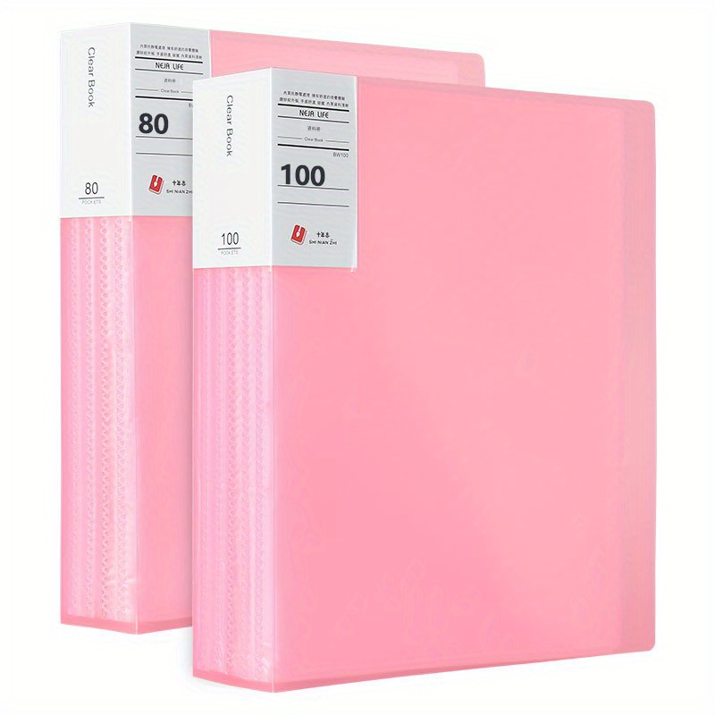 Pink 80 100 Pages Binder Plastic Sleeve Pocket Display Book - Temu