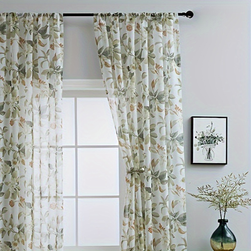 1pc elegant french country floral sheer curtain red flowers on white background geometric pattern rod   semi transparent polyester for bedroom living room privacy details 4