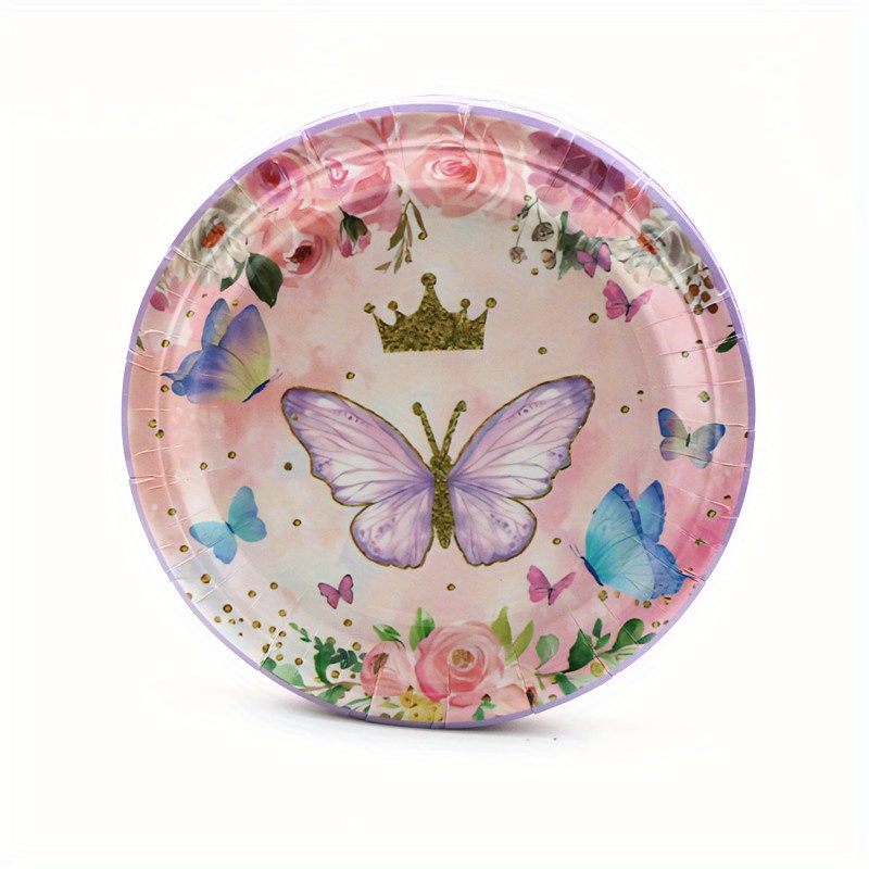 96 piezas de vajilla de fiesta de mariposa con temática de flores de  primavera, decoración de mesa de fiesta de cumpleaños, platos de papel