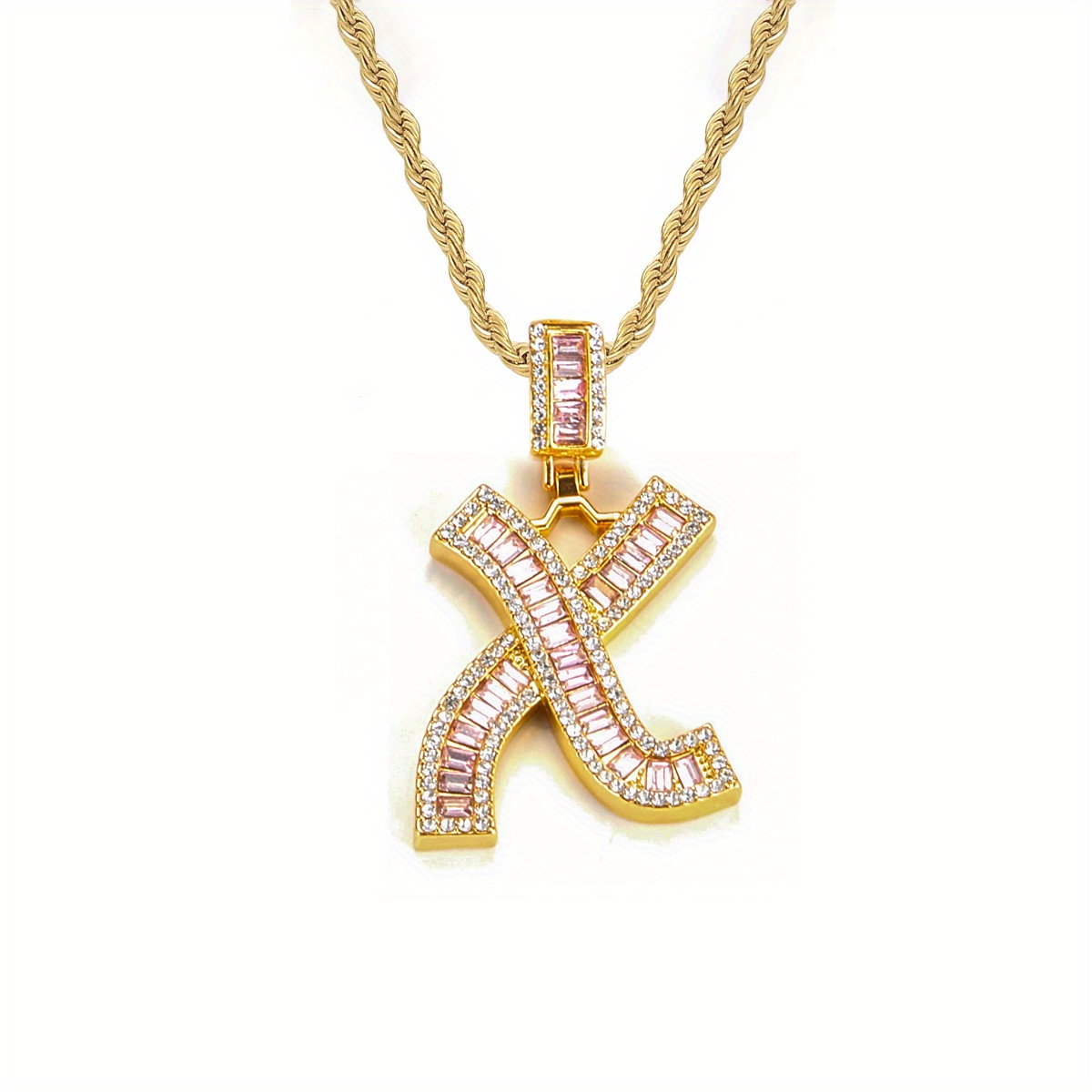 Shiny Rectangular Initial Necklace Men's Women's Iced - Temu