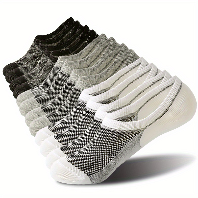 Image of 6 Pairs Of Breathable Mesh Socks With Sweat-absorbing Silicone Anti-slip Grip, Men's Invisible Socks