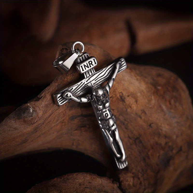 1pc fashion stainless steel domineering silver color cross pendant necklace for men personality party jewelry details 2