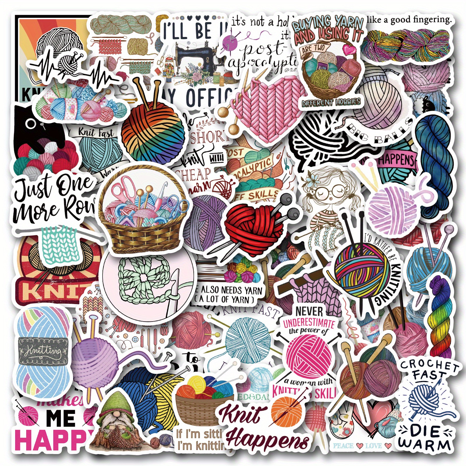 60pcs Knitting Stickers, Cycling Stickers And Decals Water Bottle Laptop Scrapbooking Stickers Gift