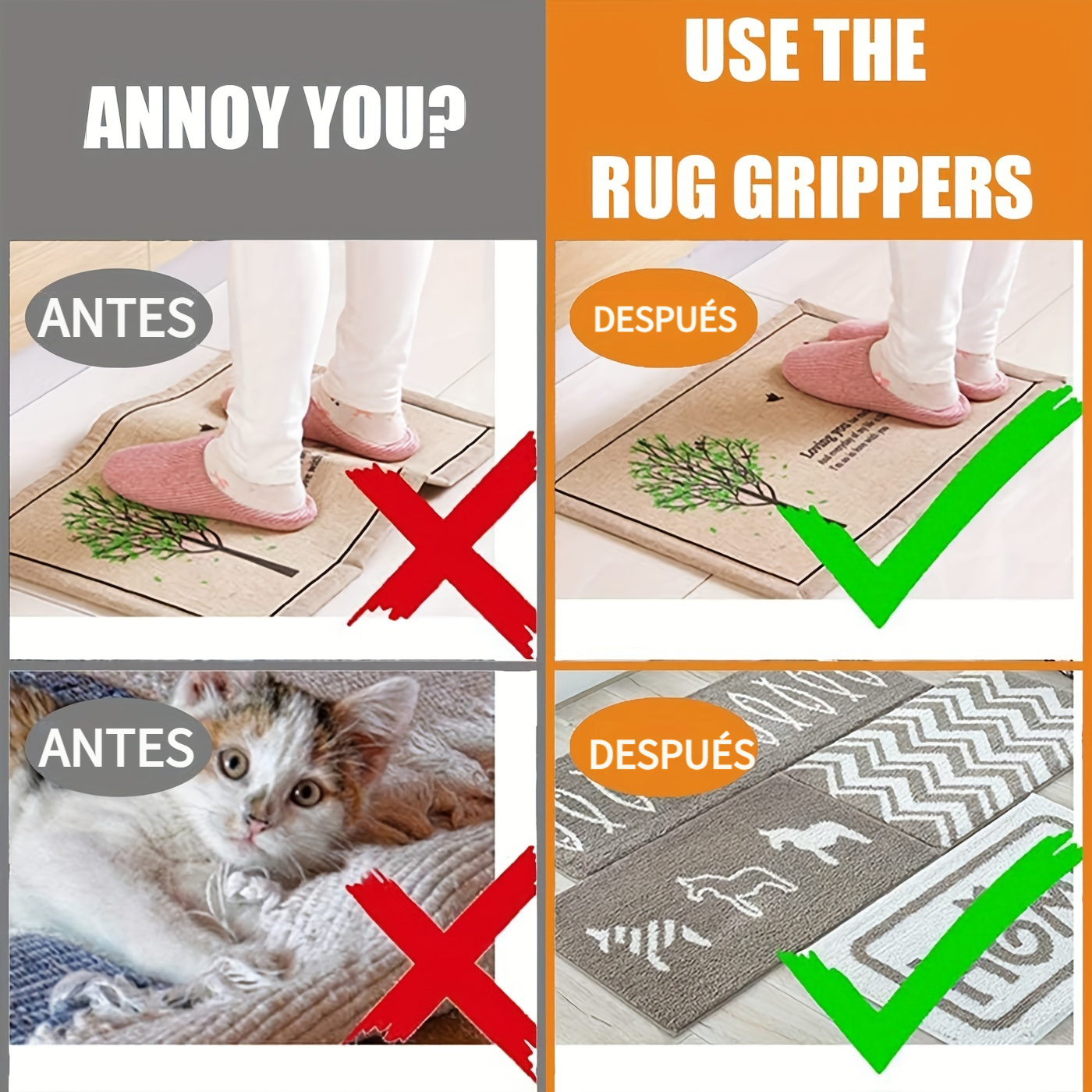 8pcs, Pad Rug Gripper Carpet Gripper Con Súper Adhesivo - Cinta Antideslizante  Para Alfombras Contra Rizos Para Mantener Su Alfombra En Su Lugar Y Hacer  Que Las Esquinas Estén Planas - Temu