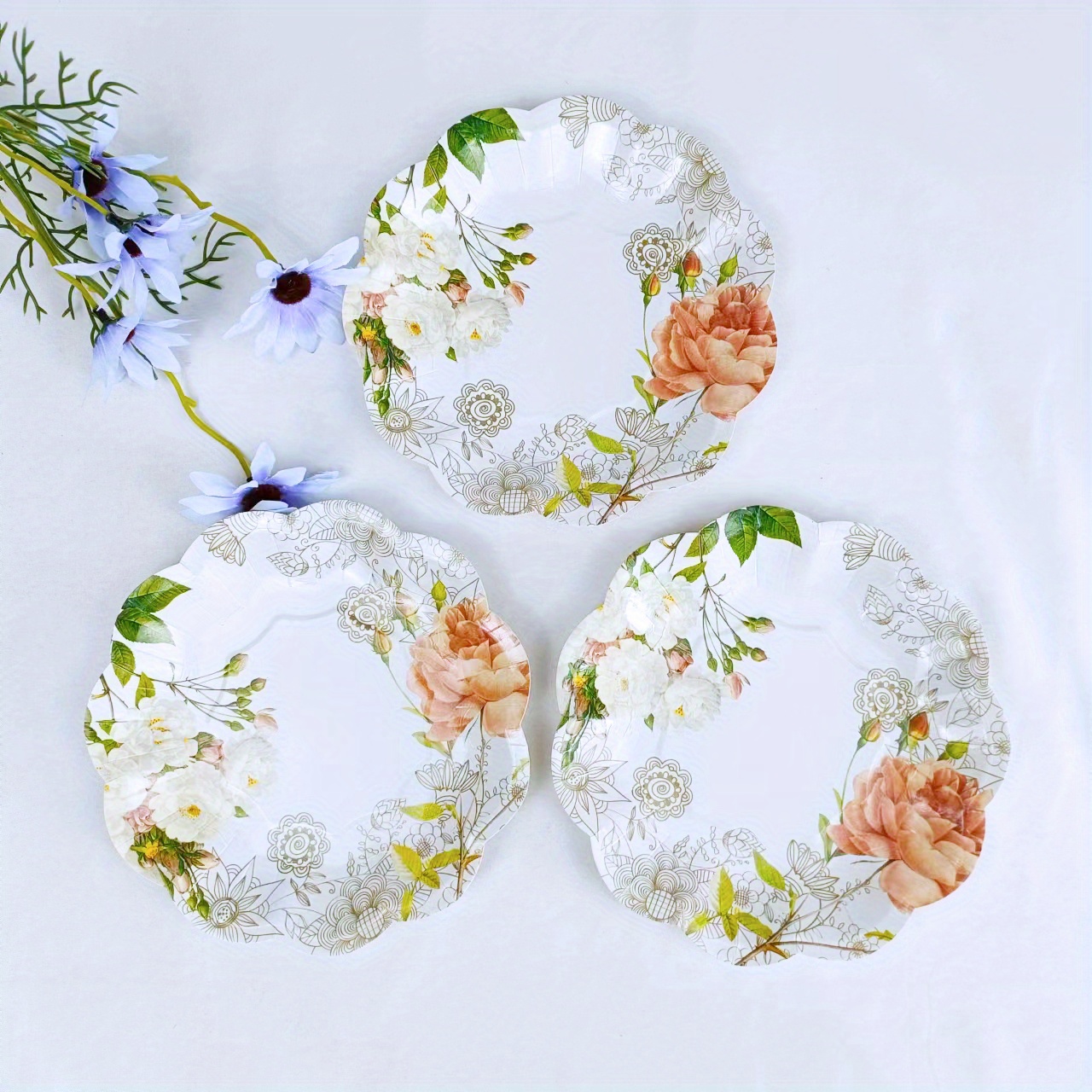8pcs Floral Printing Disposable tableware Tea Party Supplies Paper Plates  Baby Shower Birthday Party Decor Wedding Decoration