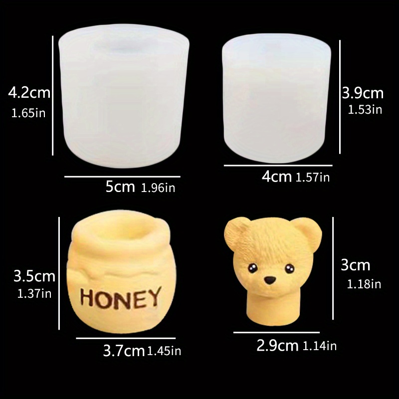 2pcs Adorable Teddy Bear & Honey Jar Silicone Molds For Diy Aromatherapy Candles, Plaster Crafts & Baking - Non-electric, Durable Material With "honey" Label Detail, Bear Candle Mold