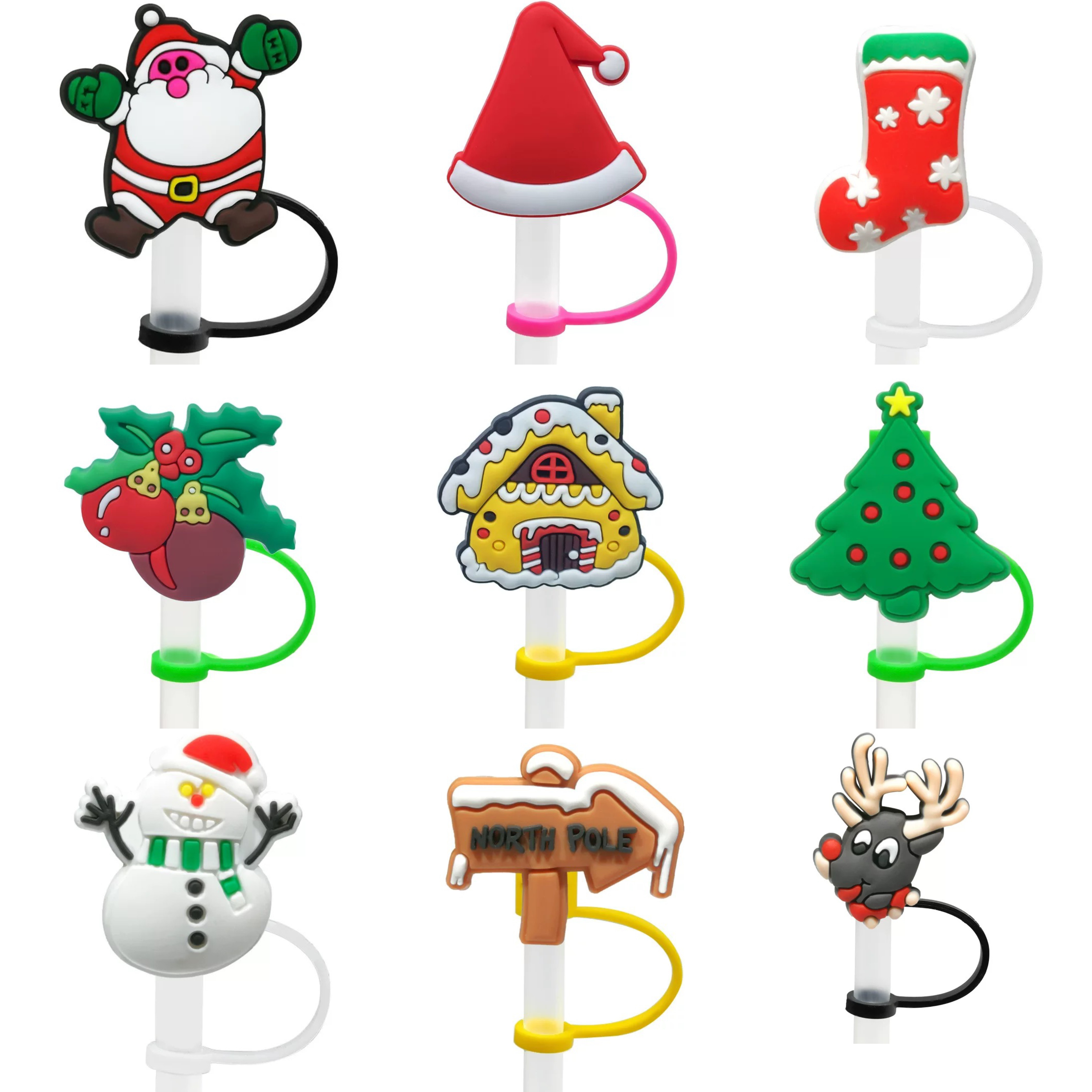 Cute Cartoon Dustproof Straw Cover Reusable Christmas Series - Temu