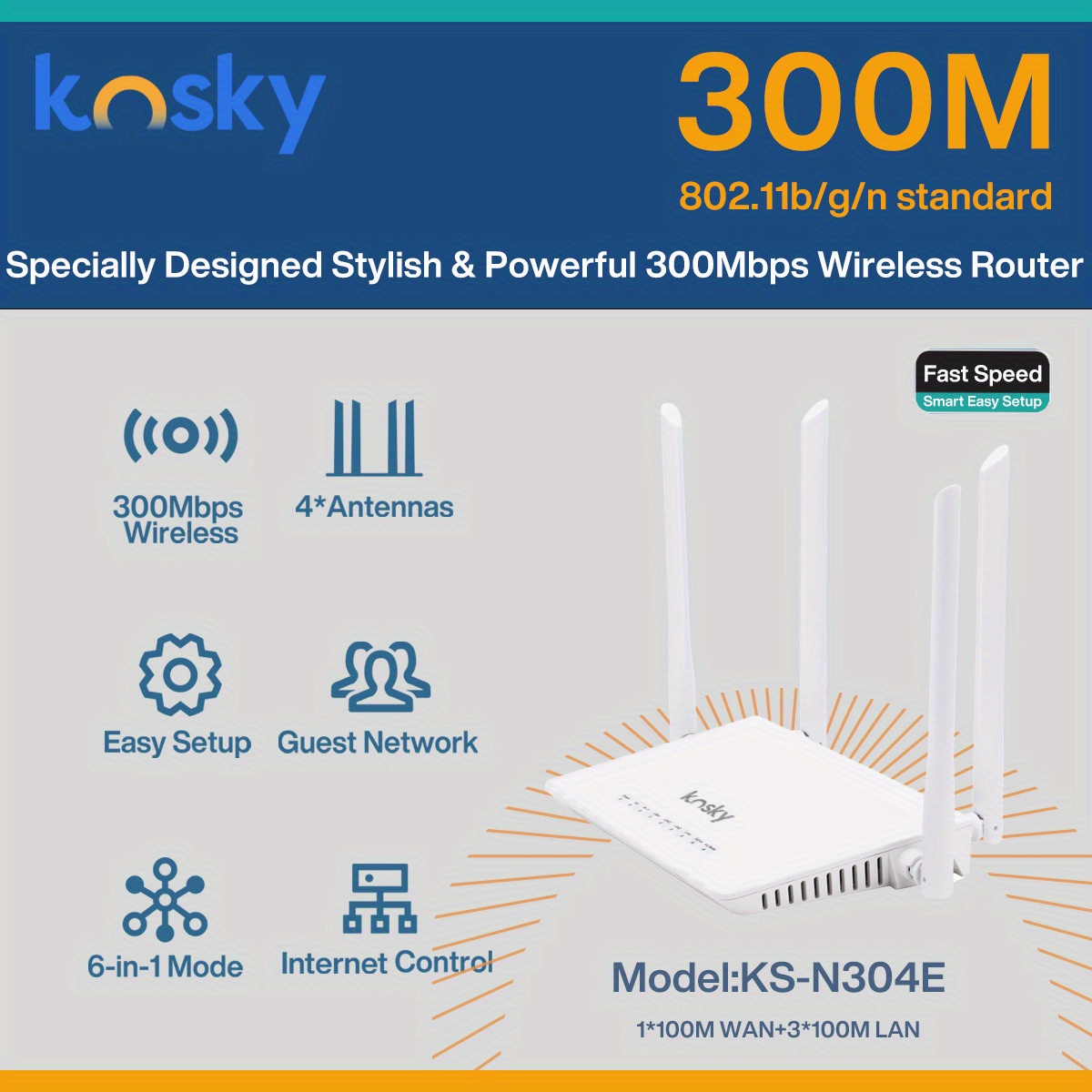 kosky ks n304e 300m single band wireless router details 0