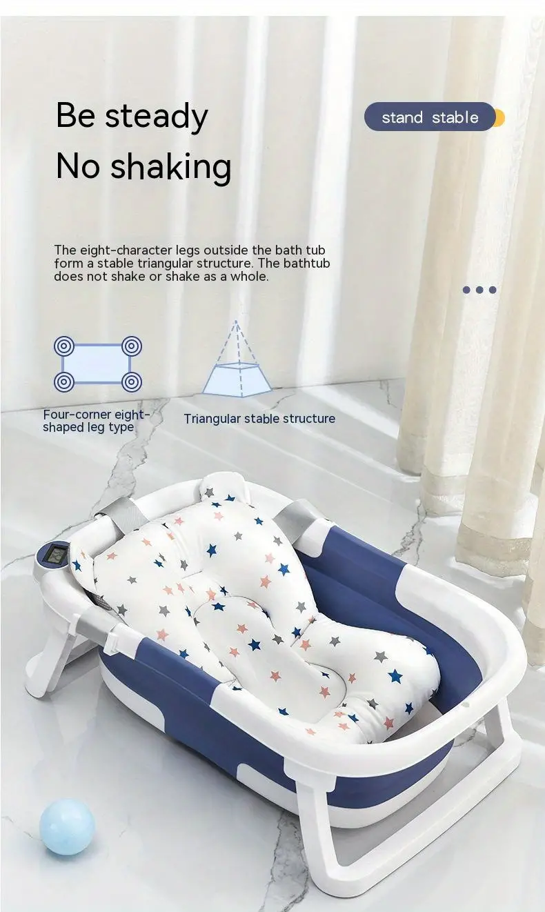 baby real time temperature silicone foldable bathtub non slip foot bath bucket folding bathtub bathroom basket tub details 3