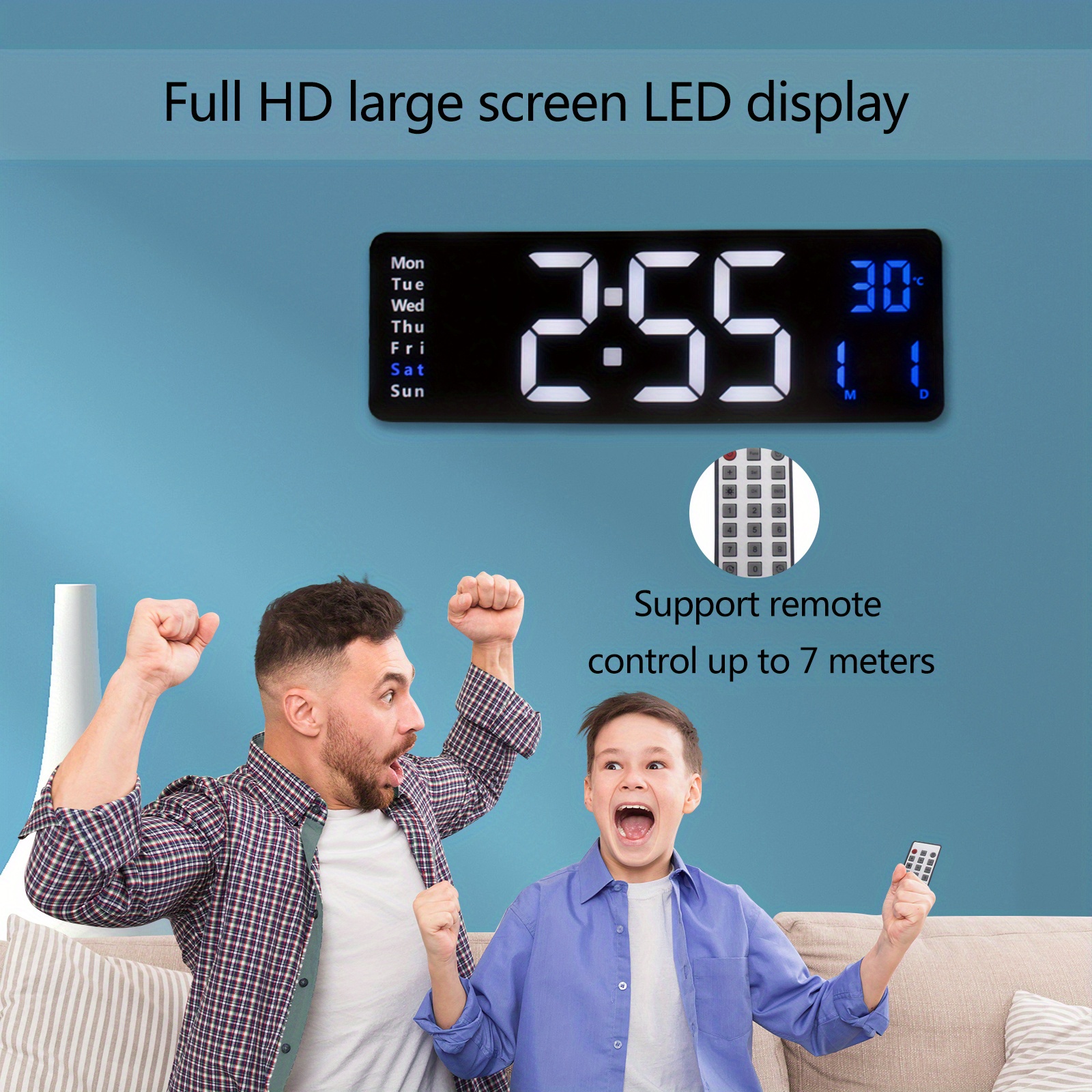 1 Reloj Pared Digital Grande Sencillo Pantalla Led, Reloj Digital Sala , Reloj  Pared Pantalla Led, Control Remoto, Atenuación Automática, Fecha  Temperatura Semana (blanco), 90 Días Protección Comprador