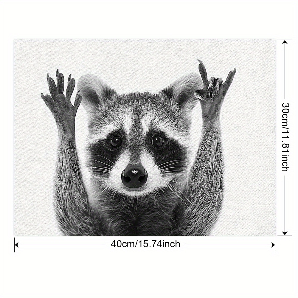 Poster Illustration Racoon Black And White Painting en carré