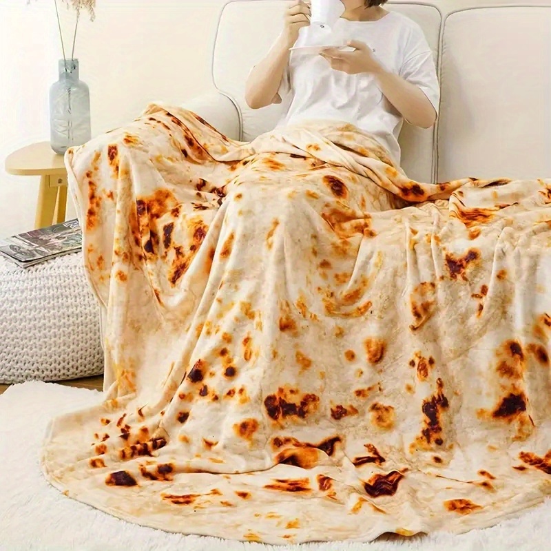 1pc mexican pancake print blanket funny food flannel round blanket soft warm throw blanket nap blanket for couch sofa office bed camping travelling details 3