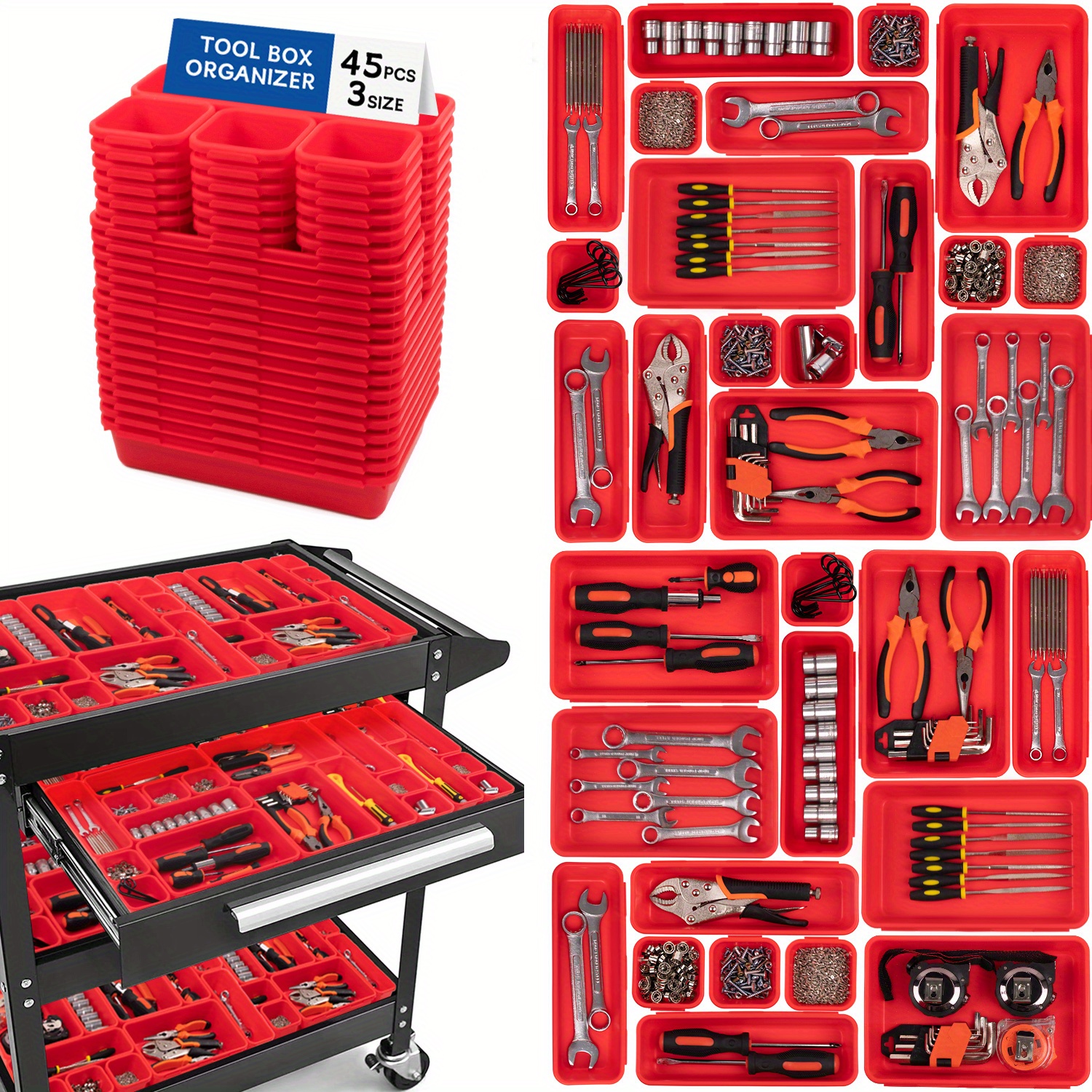 Tool Box Organizers and Storage Trays, Tool Cabinet Drawer Dividers,  Rolling