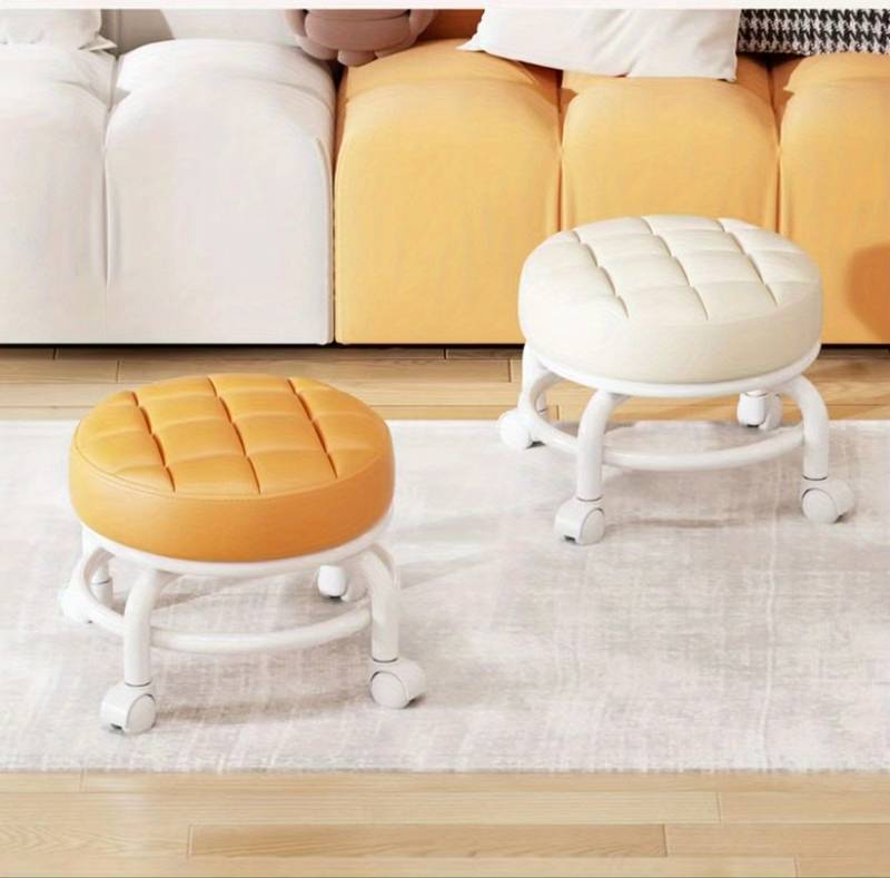 Tabouret Roulant Bas Avec Roulettes - Assise En Simili Cuir Rose, Hauteur 30.5 Cm, Charge 135 Kg
