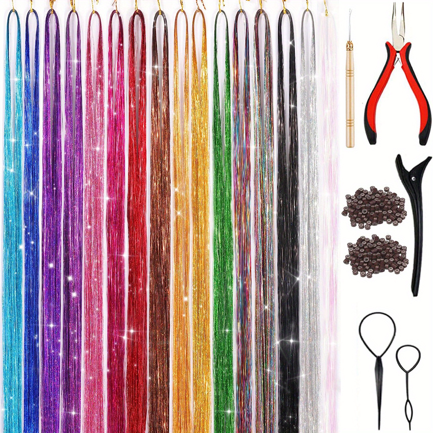 Hair Tinsel Extensions, 12 Colors Tinsel Hair Kit, 1800 Strands Glittery  Fairy Hair for Girls Women, Sparkling Highlight Hair for Party Chirstmas  New
