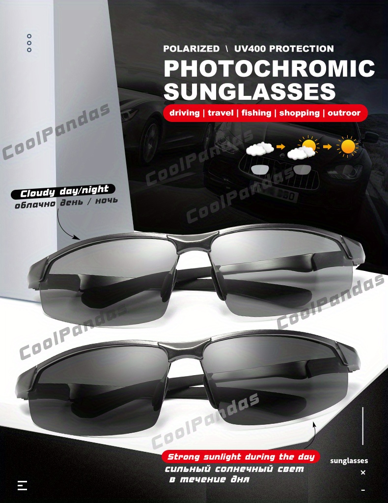 Men's Polarized Photochromic Dual Use Day/Night Vision Sunglasses