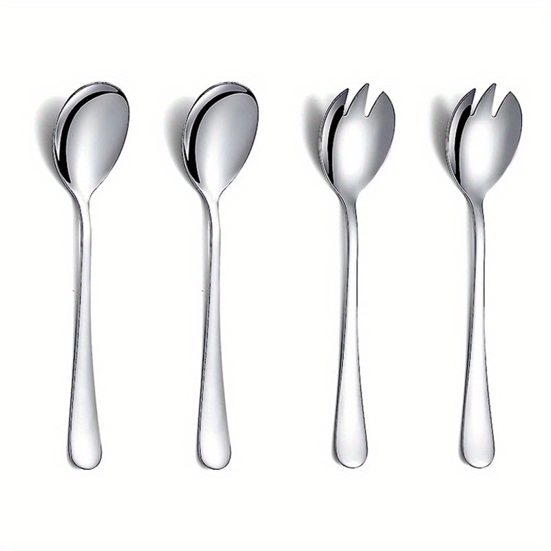 Image of Salad Serving Set, Stainless Steel Salad Spoon And Fork Set, Salad Spoon, Salad Fork, 4-pack 7.9" (shiny Silvery) Machine Washable