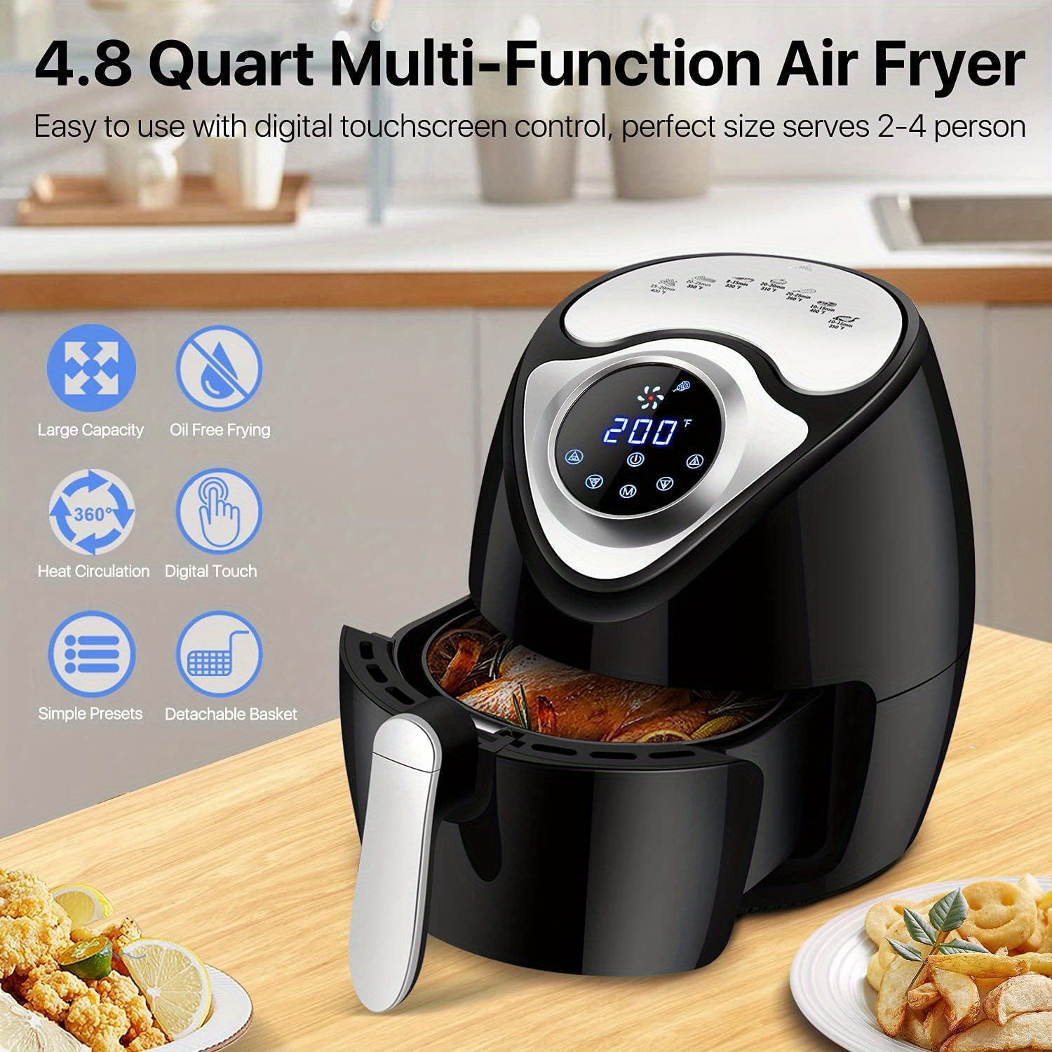 1pc Air Fryer Household Multifunctional Automatic Power-Off French Fries  Machine Smart Touch Screen Large Capacity Electric Deep Fryer