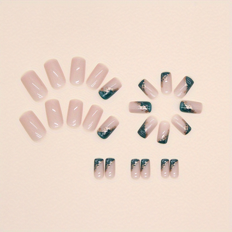 Glossy Short Square Nails Nude Color Press Nails Golden - Temu Canada