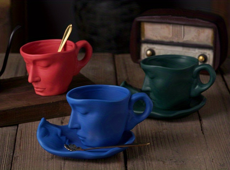 Handmade Ceramic Face Coffee Mug Set Individuality - Temu