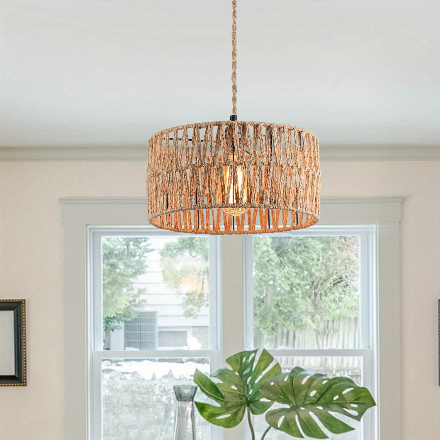 Coastal Woven Pendant Lights One Light Adjustable Rustic Temu