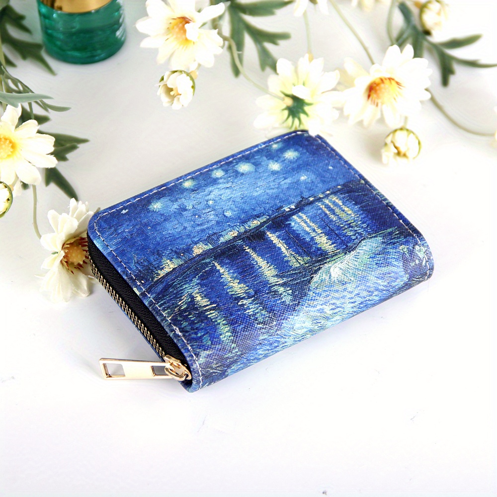 Van Gogh Art Oil Painting Wallet, Zipper Around Coin Purse, Clutch