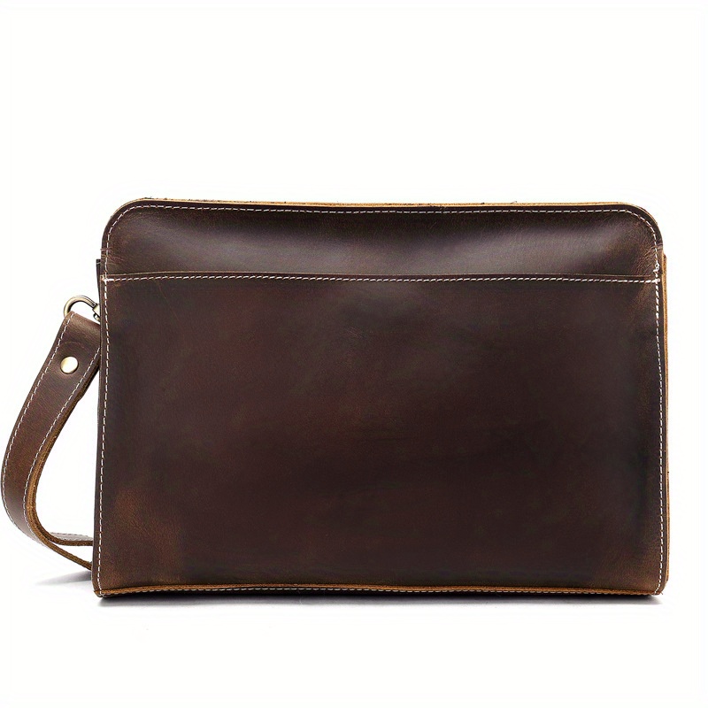 Men's Genuine Leather Clutch Bag With Wristlet Retro Envelope Bag Top Layer  Cowhide Large Capacity Handbag Purse Fashion Clutch Bag For Business Wear -  Temu