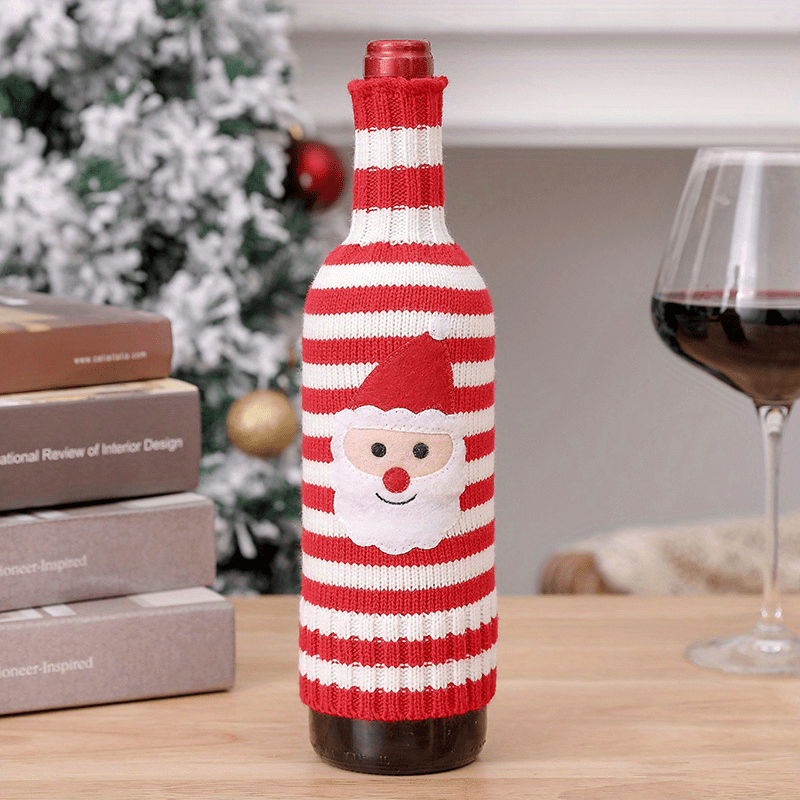 1pc Christmas Cartoon Wine Glass Decoration, Cute Santa Claus & Reindeer  Suitable For Festival Party Decoration For Wine Glass & Bottle