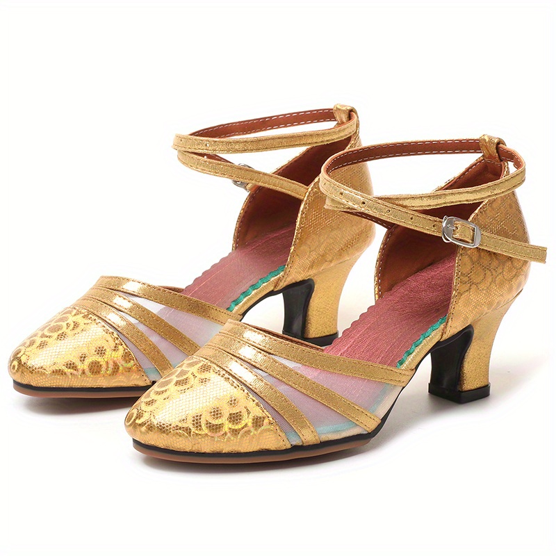 Zapatos de baile latino dorados suaves y cómodos para mujeres - ¡Perfectos  para bailar!