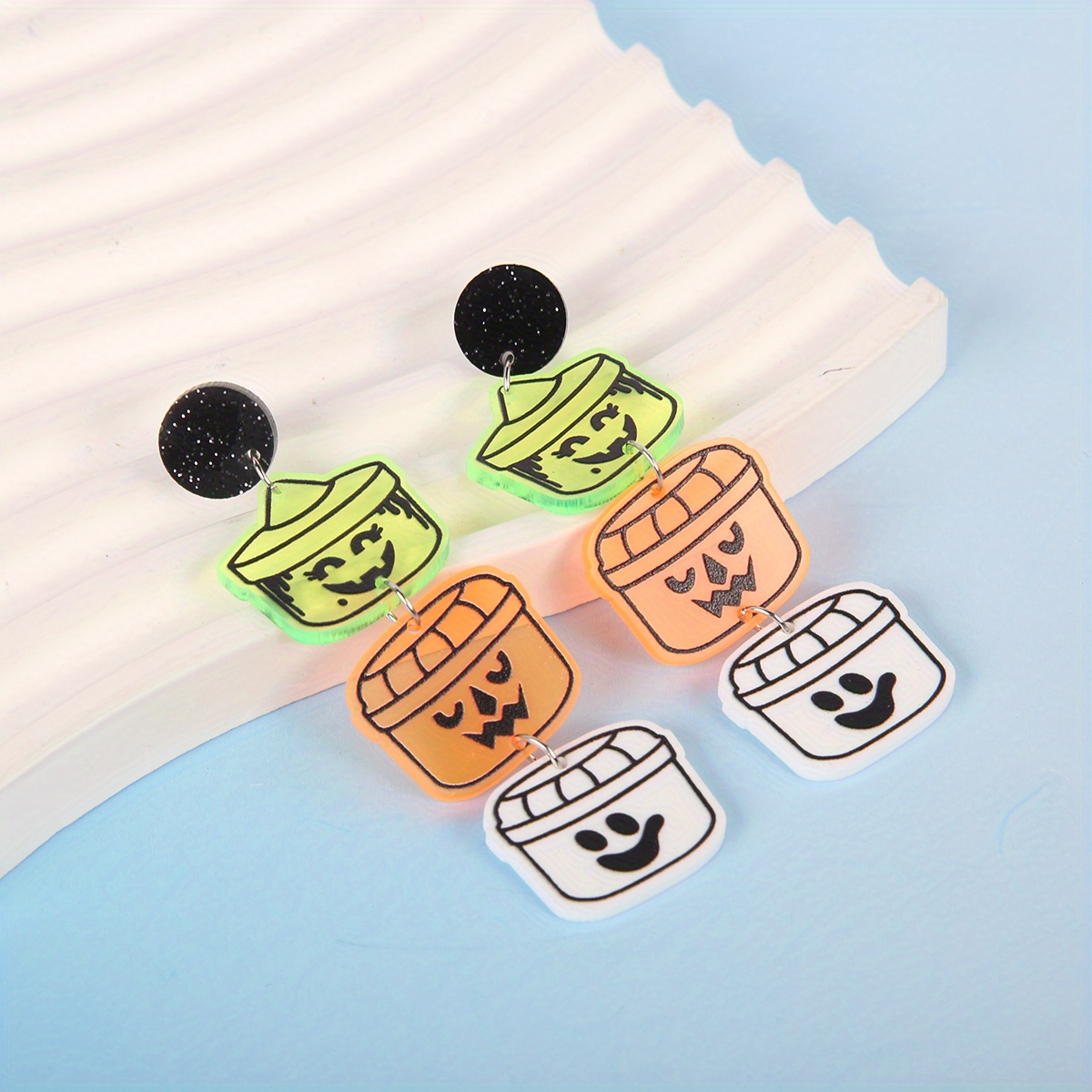 Boucles D'oreilles Halloween Citrouille Et Chat Noir - Acrylique Léger - Pour Femme, Cadeau Automne - Crochets Inox - 2
