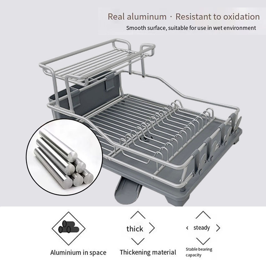 Bamboo Wood Single-layer Pvc Space Aluminum Dish Rack, Large-capacity  Space-saving Dish Rack, Kitchen Counter Dish Rack, Durable, Large Space  Organizer With Drain Tray, Kitchen Supplies - Temu