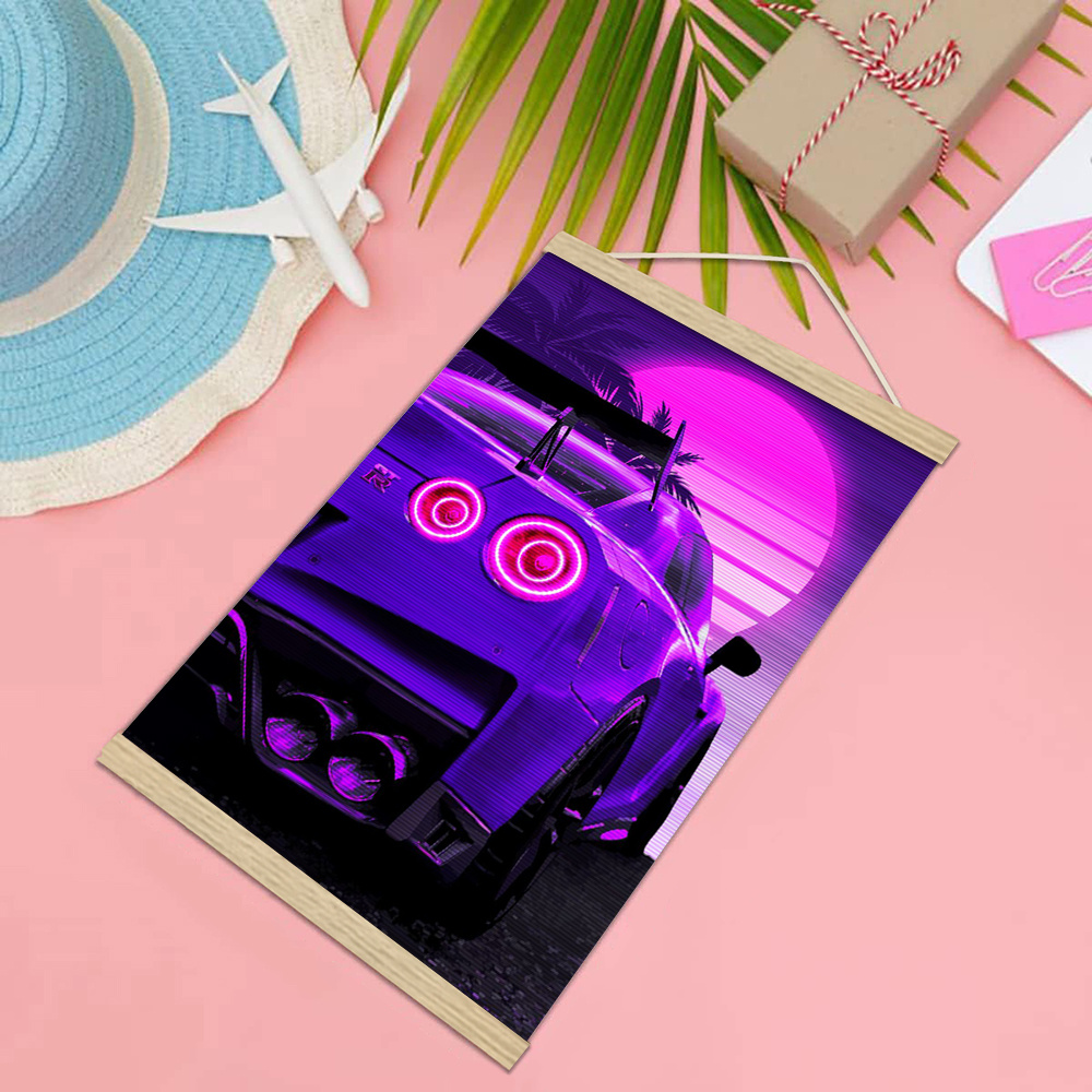 Jdm Car Canvas Painting, Tokyo Street Racing Wall Decor, Wood Hanger
